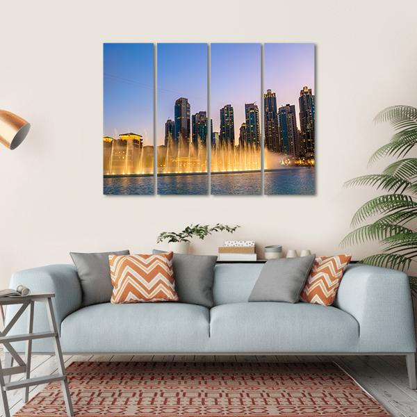 Dubai Fountain Canvas Wall Art-4 Horizontal-Gallery Wrap-34" x 24"-Tiaracle