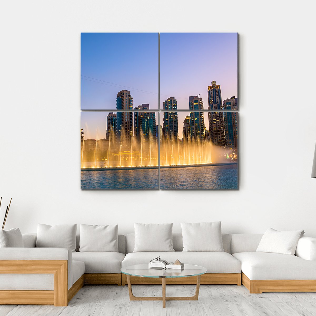 Dubai Fountain Canvas Wall Art-4 Square-Gallery Wrap-17" x 17"-Tiaracle