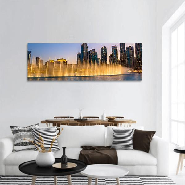 Dubai Fountain Panoramic Canvas Wall Art-1 Piece-36" x 12"-Tiaracle