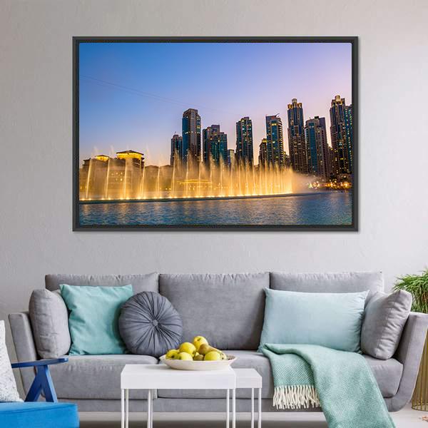 Dubai Fountain Panoramic Canvas Wall Art-1 Piece-36" x 12"-Tiaracle