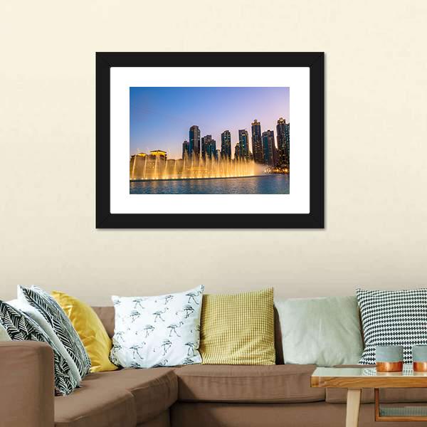 Dubai Fountain Panoramic Canvas Wall Art-1 Piece-36" x 12"-Tiaracle