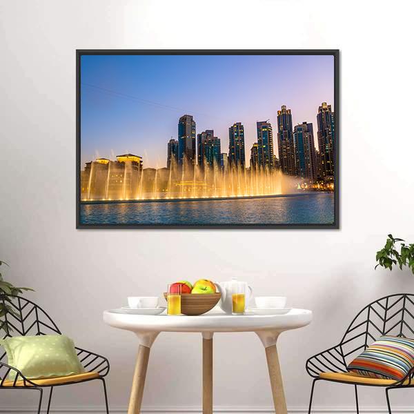 Dubai Fountain Panoramic Canvas Wall Art-1 Piece-36" x 12"-Tiaracle