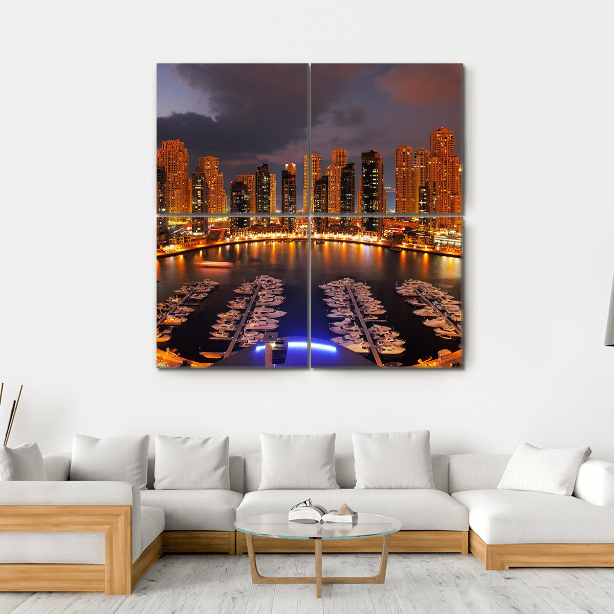 Dubai Marina At Dusk Canvas Wall Art-4 Square-Gallery Wrap-17" x 17"-Tiaracle