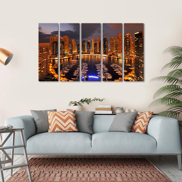 Dubai Marina At Dusk Canvas Wall Art-5 Horizontal-Gallery Wrap-22" x 12"-Tiaracle