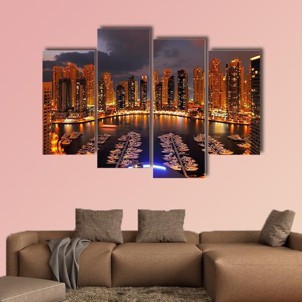 Dubai Marina At Dusk Canvas Wall Art-4 Pop-Gallery Wrap-50" x 32"-Tiaracle