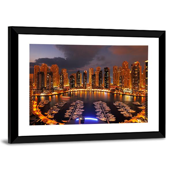 Dubai Marina At Dusk Canvas Wall Art-3 Horizontal-Gallery Wrap-25" x 16"-Tiaracle