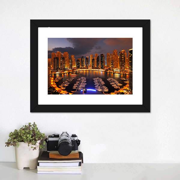 Dubai Marina At Dusk Canvas Wall Art-3 Horizontal-Gallery Wrap-25" x 16"-Tiaracle