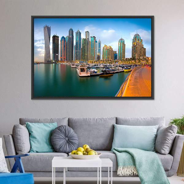 Dubai Marina Canvas Wall Art-1 Piece-Floating Frame-36" x 24"-Tiaracle