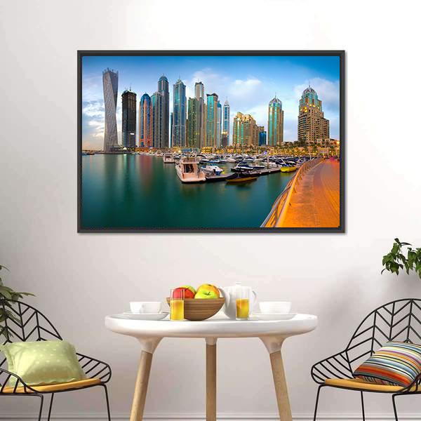 Dubai Marina Canvas Wall Art-1 Piece-Floating Frame-24" x 16"-Tiaracle