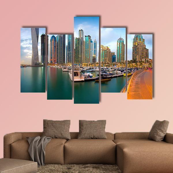 Dubai Marina Canvas Wall Art-5 Pop-Gallery Wrap-47" x 32"-Tiaracle