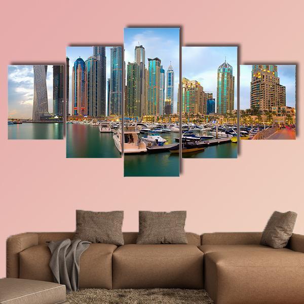 Dubai Marina Canvas Wall Art-5 Star-Gallery Wrap-62" x 32"-Tiaracle