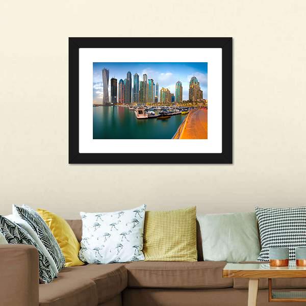 Dubai Marina Canvas Wall Art-1 Piece-Framed Print-20" x 16"-Tiaracle