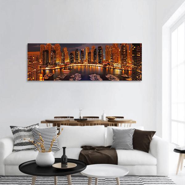 Dubai Marina At Dusk Panoramic Canvas Wall Art-1 Piece-36" x 12"-Tiaracle