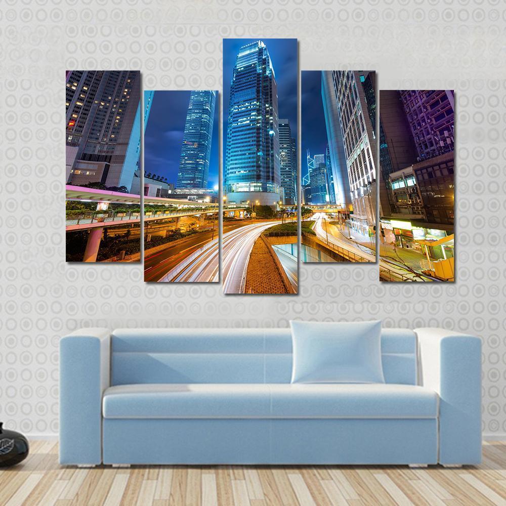 Dubai Road At Night Canvas Wall Art-5 Pop-Gallery Wrap-47" x 32"-Tiaracle
