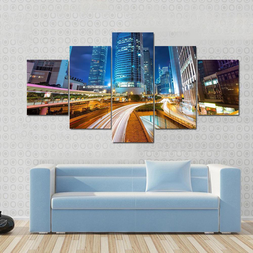 Dubai Road At Night Canvas Wall Art-5 Star-Gallery Wrap-62" x 32"-Tiaracle