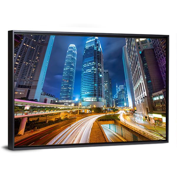 Dubai Road At Night Canvas Wall Art-3 Horizontal-Gallery Wrap-25" x 16"-Tiaracle