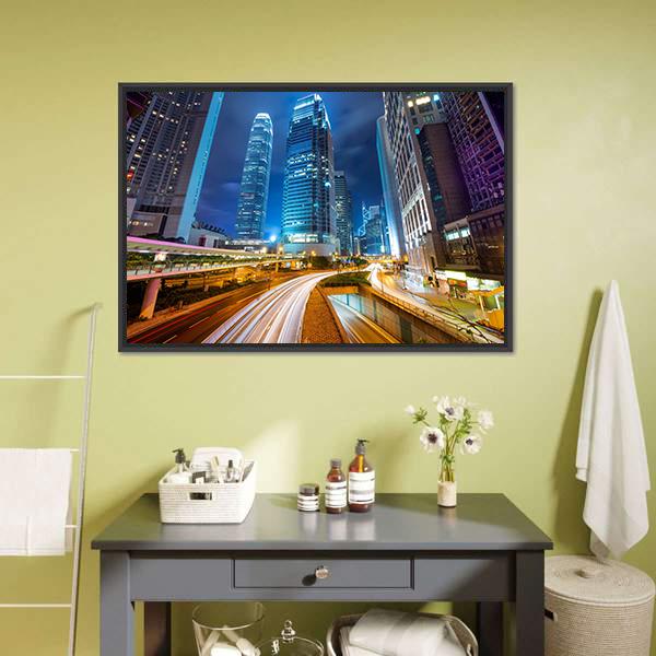 Dubai Road At Night Canvas Wall Art-3 Horizontal-Gallery Wrap-25" x 16"-Tiaracle