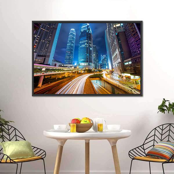 Dubai Road At Night Canvas Wall Art-1 Piece-Floating Frame-24" x 16"-Tiaracle
