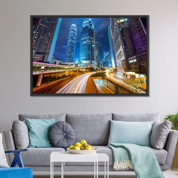 Dubai Road At Night Canvas Wall Art-3 Horizontal-Gallery Wrap-25" x 16"-Tiaracle