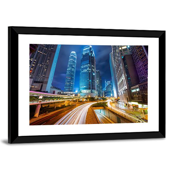 Dubai Road At Night Canvas Wall Art-3 Horizontal-Gallery Wrap-25" x 16"-Tiaracle