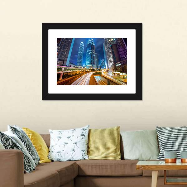Dubai Road At Night Canvas Wall Art-1 Piece-Framed Print-20" x 16"-Tiaracle