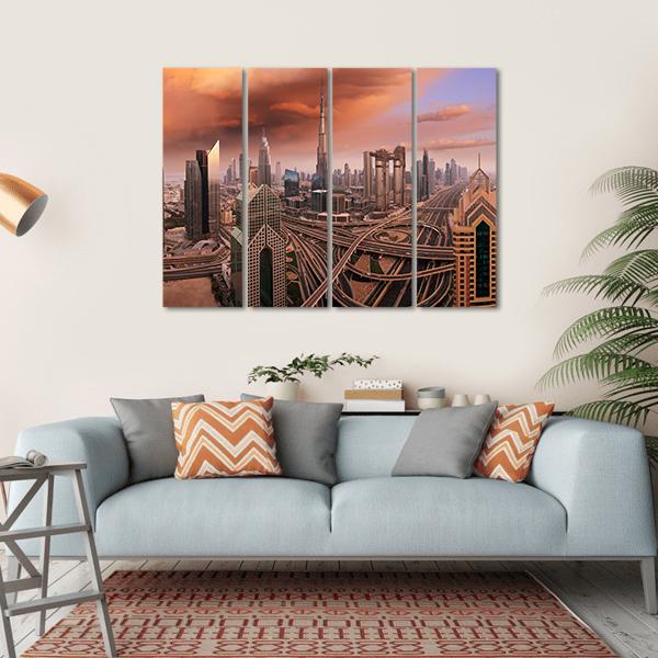 Dubai Skyline Canvas Wall Art-4 Horizontal-Gallery Wrap-34" x 24"-Tiaracle