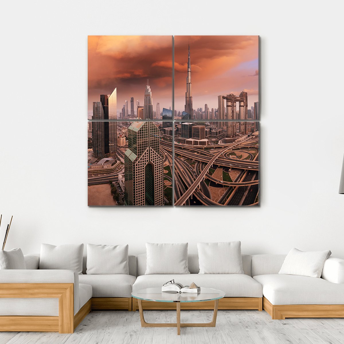 Dubai Skyline Canvas Wall Art-4 Square-Gallery Wrap-17" x 17"-Tiaracle