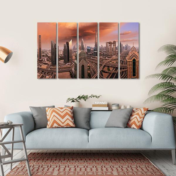Dubai Skyline Canvas Wall Art-5 Horizontal-Gallery Wrap-22" x 12"-Tiaracle