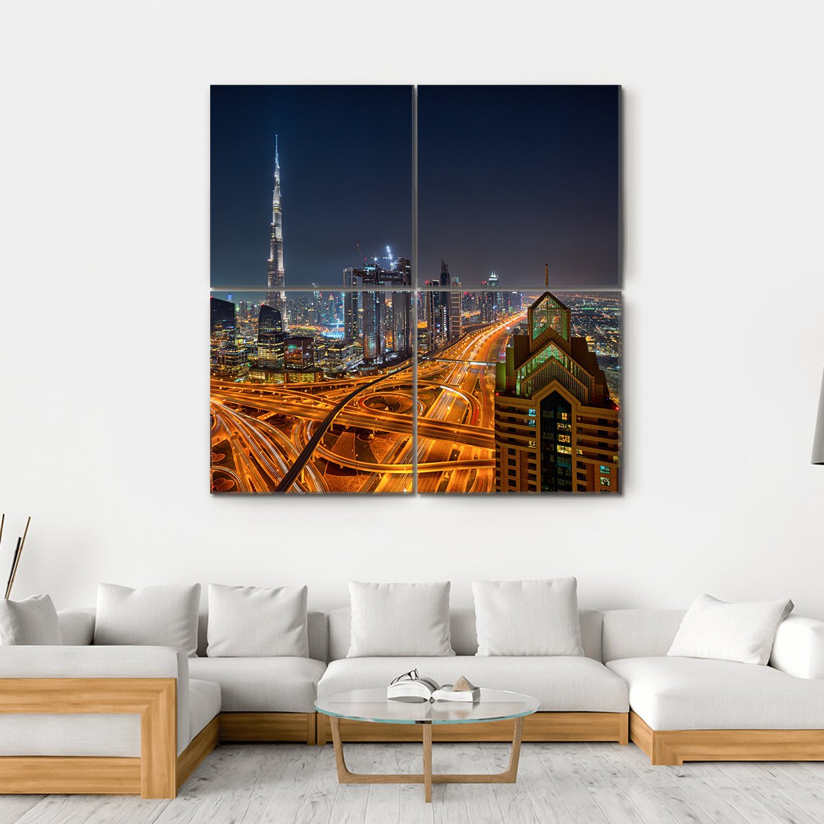 Dubai Skyline During Sunrise Canvas Wall Art-4 Square-Gallery Wrap-17" x 17"-Tiaracle
