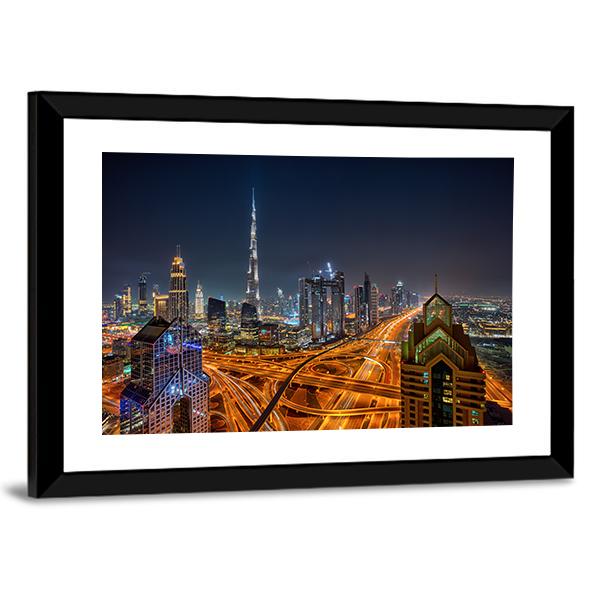 Dubai Skyline During Sunrise Canvas Wall Art-5 Horizontal-Gallery Wrap-22" x 12"-Tiaracle