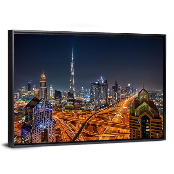 Dubai Skyline During Sunrise Canvas Wall Art-5 Horizontal-Gallery Wrap-22" x 12"-Tiaracle