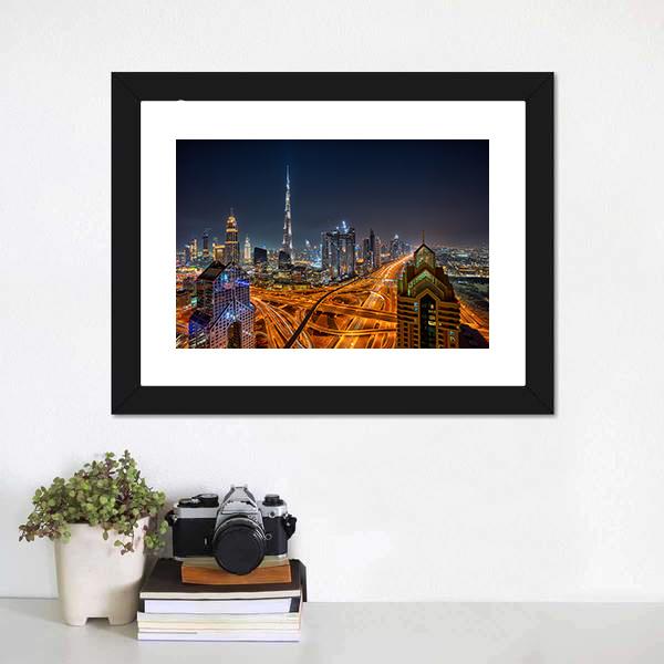 Dubai Skyline During Sunrise Canvas Wall Art-3 Horizontal-Gallery Wrap-25" x 16"-Tiaracle