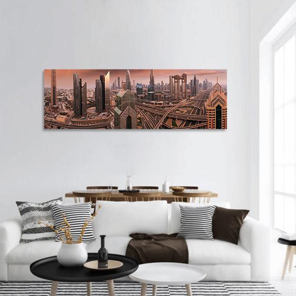 Dubai Skyline Panoramic Canvas Wall Art-1 Piece-36" x 12"-Tiaracle