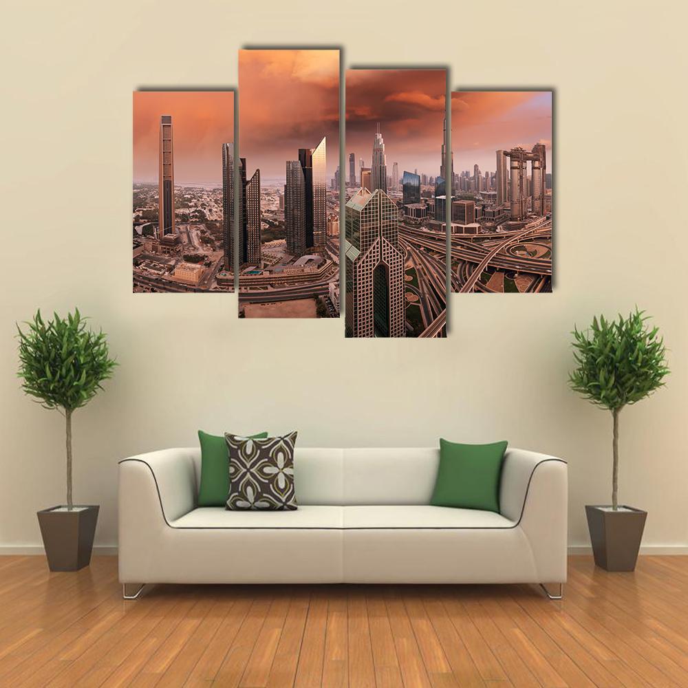 Dubai Skyline Canvas Wall Art-4 Pop-Gallery Wrap-50" x 32"-Tiaracle