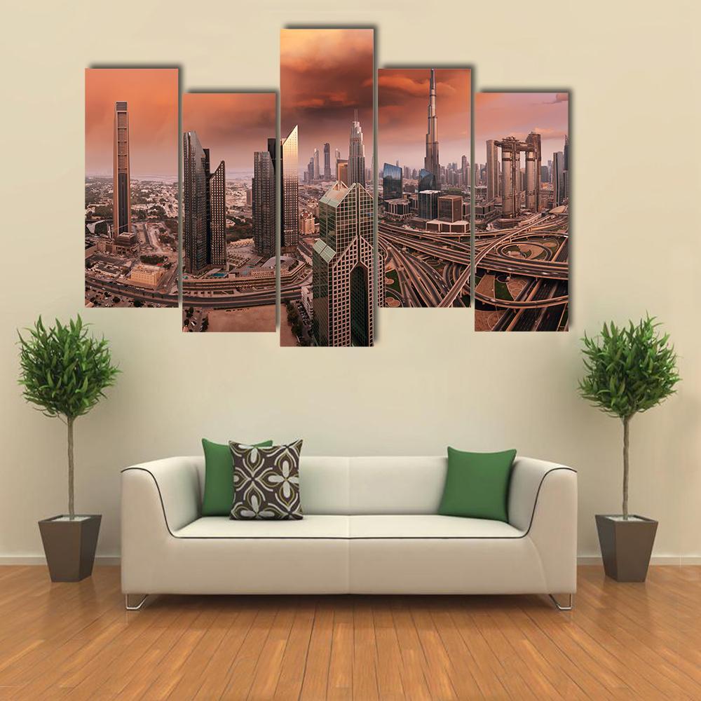 Dubai Skyline Canvas Wall Art-5 Pop-Gallery Wrap-47" x 32"-Tiaracle