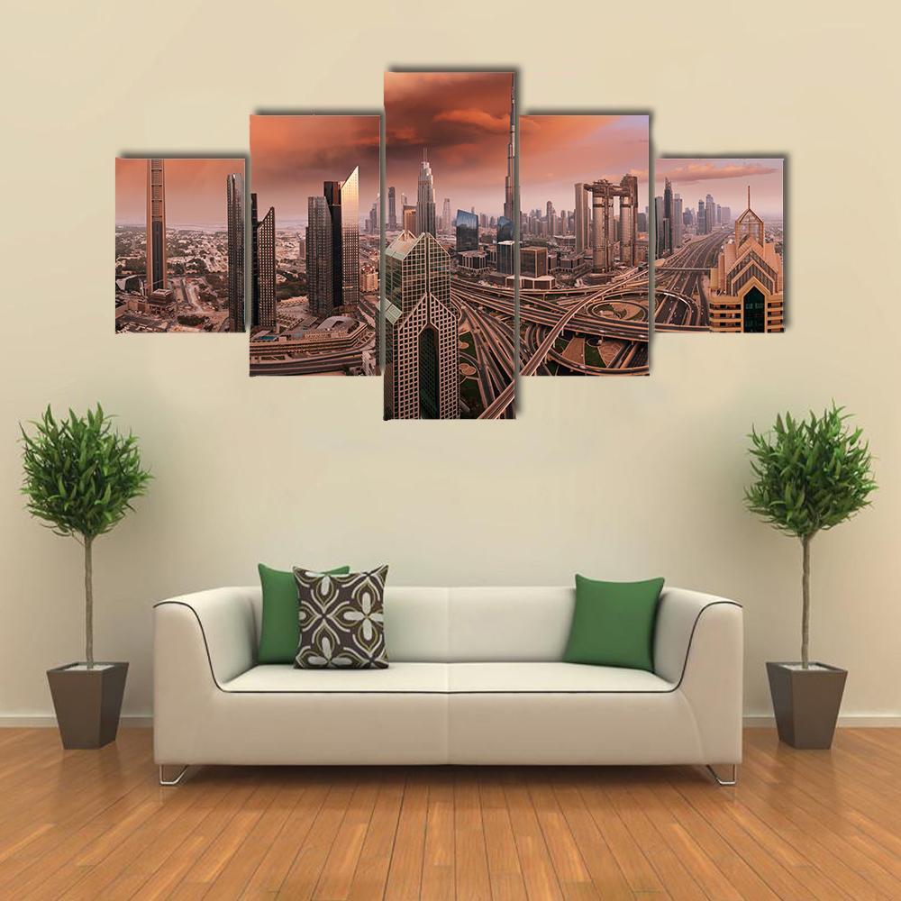 Dubai Skyline Canvas Wall Art-5 Pop-Gallery Wrap-47" x 32"-Tiaracle