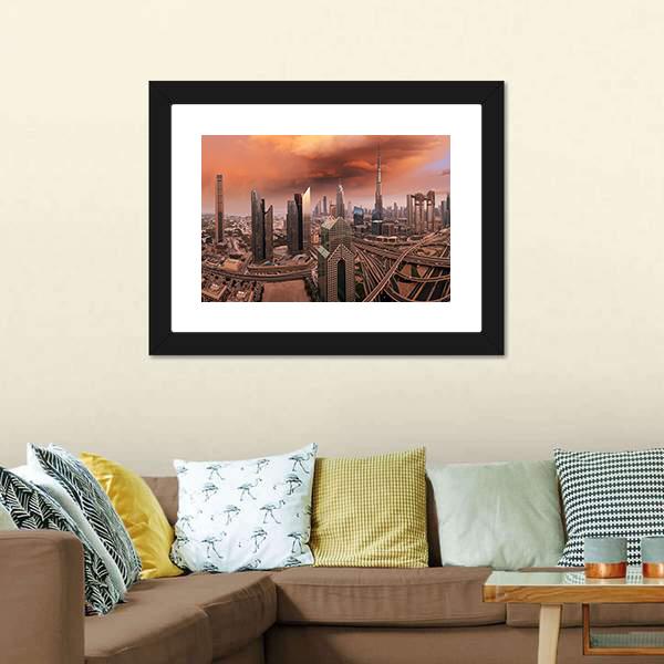 Dubai Skyline Canvas Wall Art-1 Piece-Framed Print-20" x 16"-Tiaracle