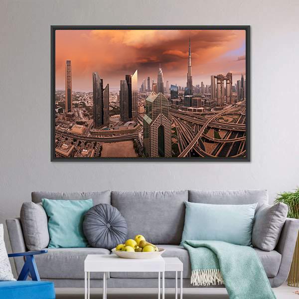 Dubai Skyline Panoramic Canvas Wall Art-1 Piece-36" x 12"-Tiaracle