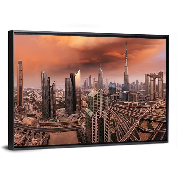 Dubai Skyline Panoramic Canvas Wall Art-1 Piece-36" x 12"-Tiaracle