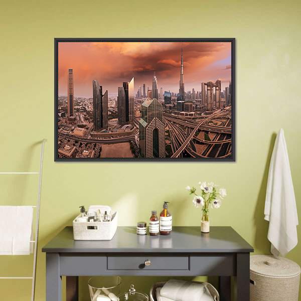Dubai Skyline Panoramic Canvas Wall Art-1 Piece-36" x 12"-Tiaracle