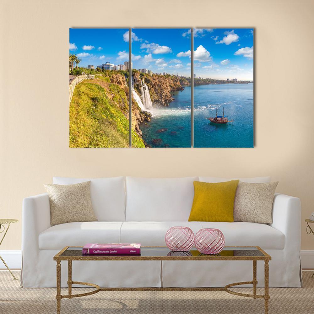 Duden Waterfall Canvas Wall Art-3 Horizontal-Gallery Wrap-37" x 24"-Tiaracle