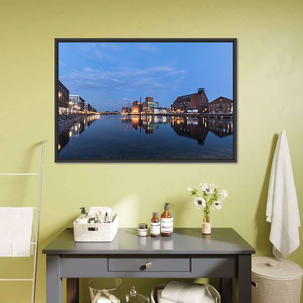 Duisburg Inner Harbor Canvas Wall Art-1 Piece-Floating Frame-24" x 16"-Tiaracle