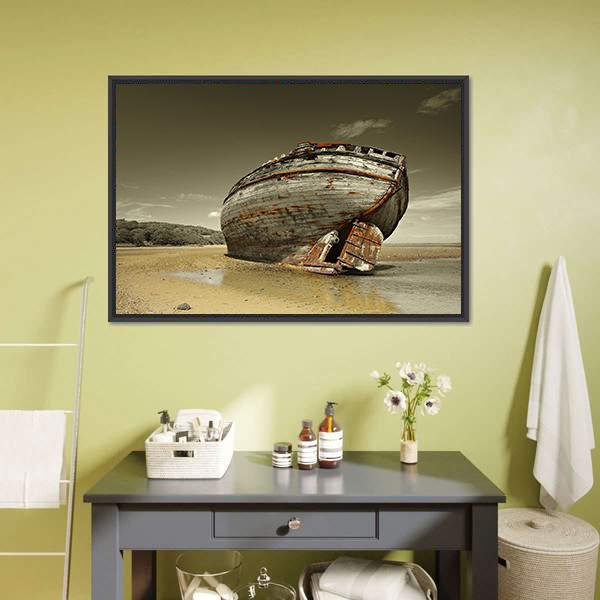 Dulas Bay Shipwreck Canvas Wall Art-5 Horizontal-Gallery Wrap-22" x 12"-Tiaracle