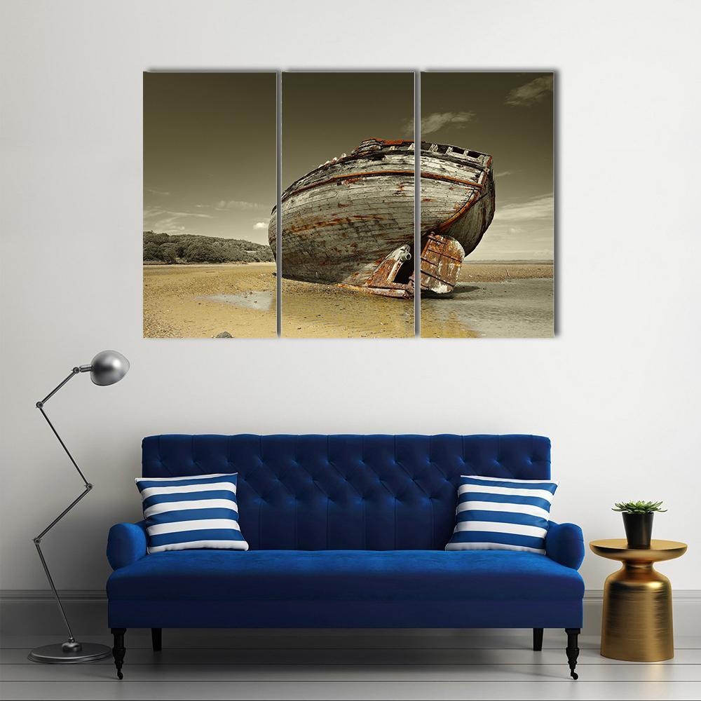 Dulas Bay Shipwreck Canvas Wall Art-4 Pop-Gallery Wrap-50" x 32"-Tiaracle