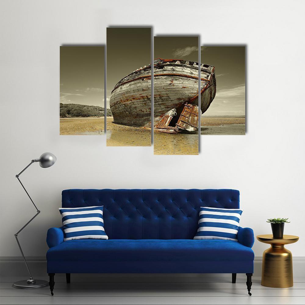 Dulas Bay Shipwreck Canvas Wall Art-4 Pop-Gallery Wrap-50" x 32"-Tiaracle