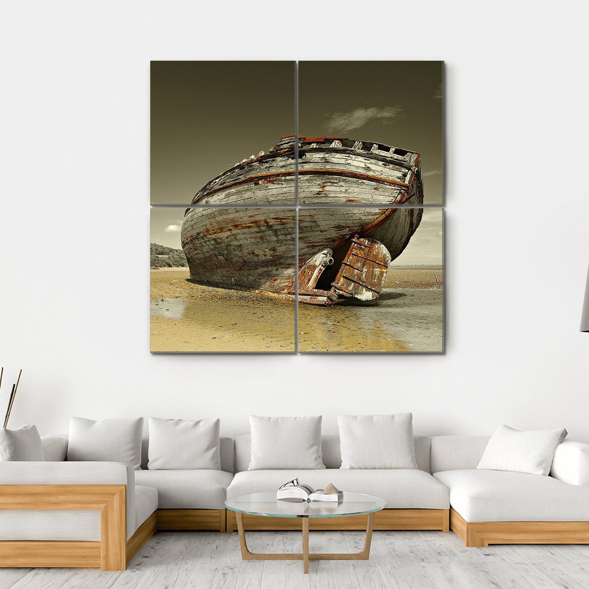 Dulas Bay Shipwreck Canvas Wall Art-4 Square-Gallery Wrap-17" x 17"-Tiaracle