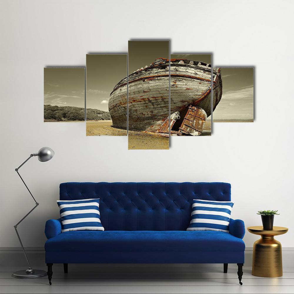 Dulas Bay Shipwreck Canvas Wall Art-5 Star-Gallery Wrap-62" x 32"-Tiaracle