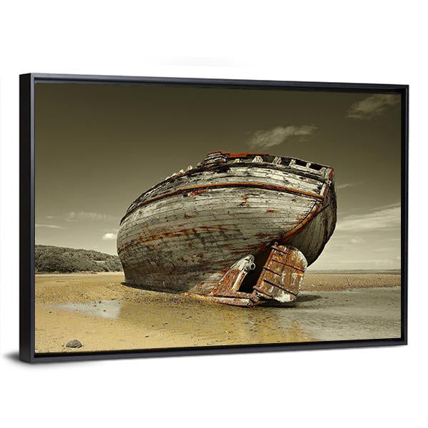 Dulas Bay Shipwreck Canvas Wall Art-3 Horizontal-Gallery Wrap-25" x 16"-Tiaracle