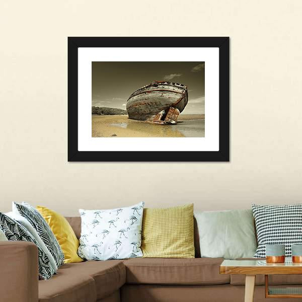 Dulas Bay Shipwreck Canvas Wall Art-1 Piece-Framed Print-20" x 16"-Tiaracle