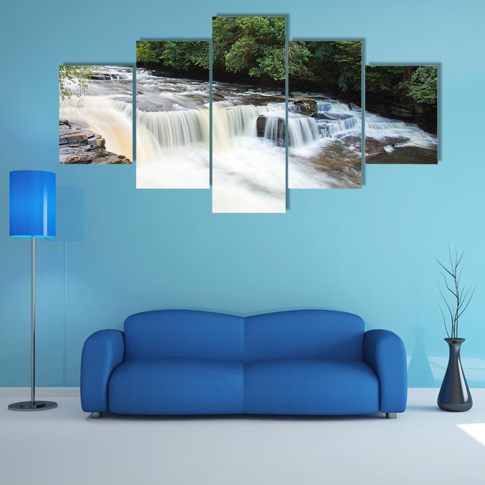 Dundaff Linn Waterfall Canvas Wall Art-5 Pop-Gallery Wrap-47" x 32"-Tiaracle